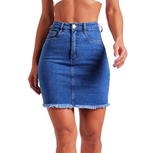 TAMBREET  Women Fashion Tassel Splicing Hem Denim Skirt Summer Slim Fit Wrap Hip Half-body Dress Female Daily Elegant Office Commuter Wear