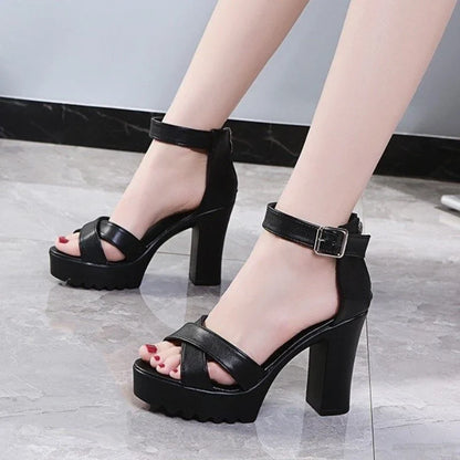 TAMBREET Women Fish Mouth Platform High Heels Wedges Buckle Slope Sandals Women Shoes Woman Platform High Heels Sandals High Heels