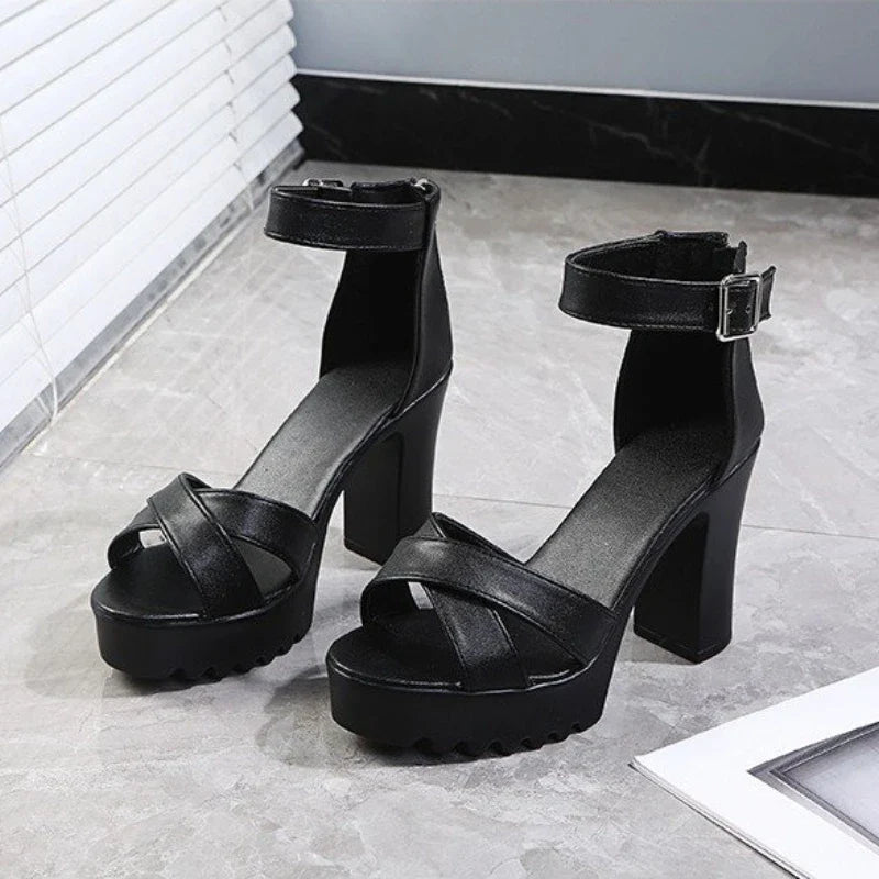 TAMBREET Women Fish Mouth Platform High Heels Wedges Buckle Slope Sandals Women Shoes Woman Platform High Heels Sandals High Heels