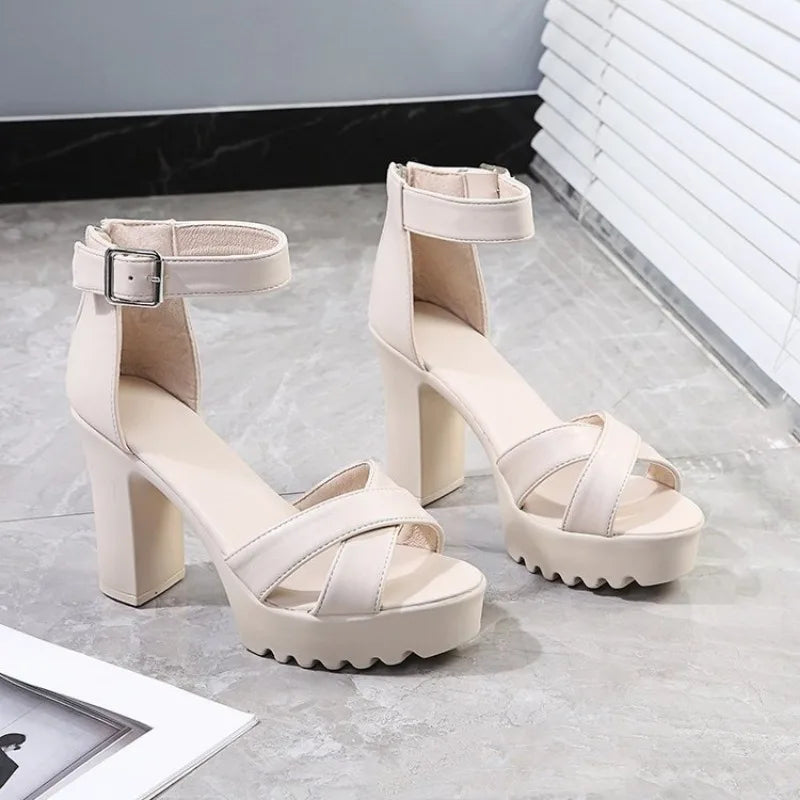 TAMBREET Women Fish Mouth Platform High Heels Wedges Buckle Slope Sandals Women Shoes Woman Platform High Heels Sandals High Heels