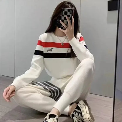 TAMBREET Women Golf Suit Two Piece Set Golf Sweaters Autumn new Golf Suits Korean fashion Knit Top Casual Women's Golf Pants Sweater