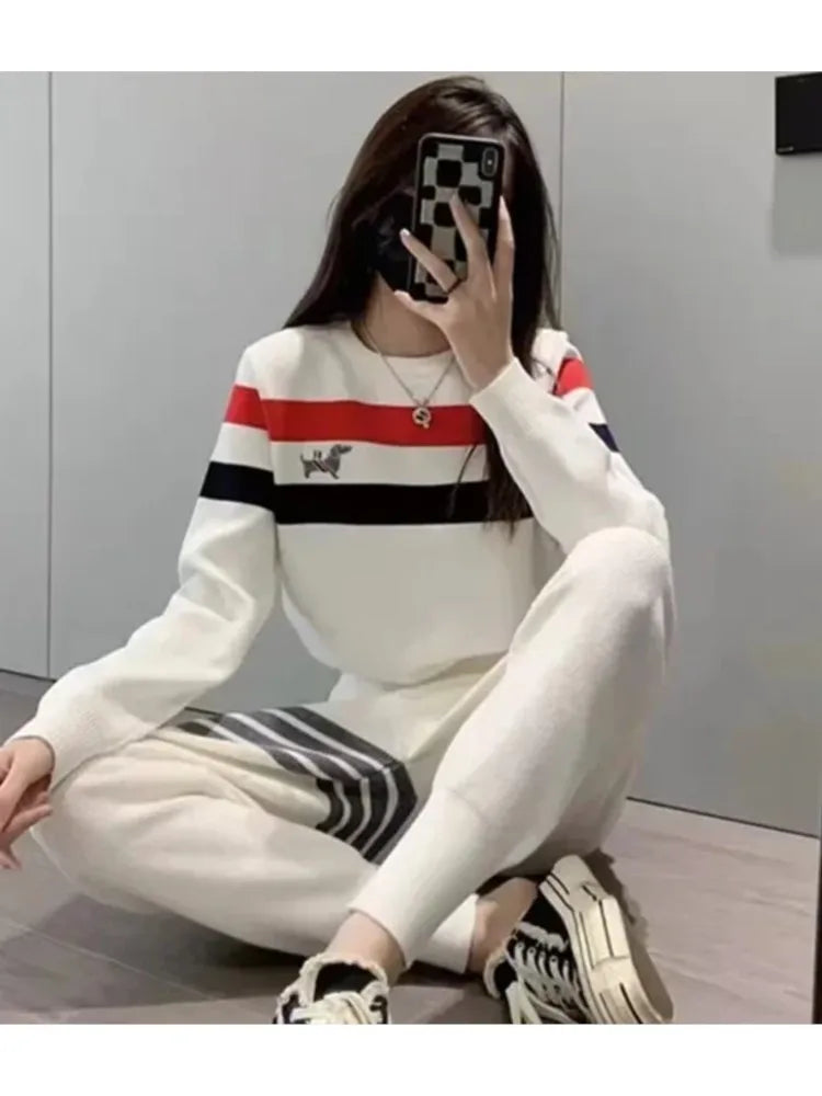 TAMBREET Women Golf Suit Two Piece Set Golf Sweaters Autumn new Golf Suits Korean fashion Knit Top Casual Women's Golf Pants Sweater