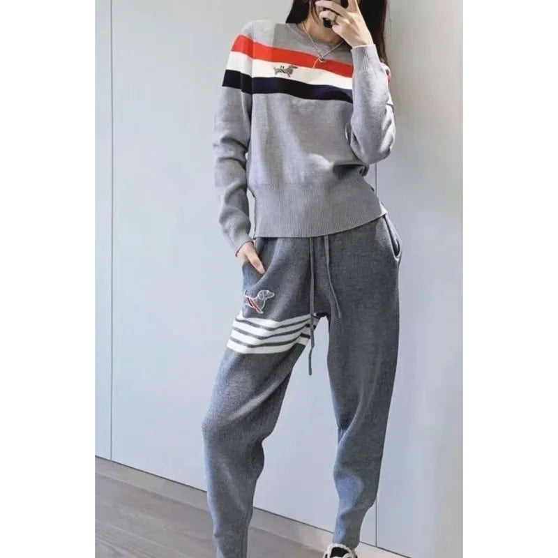 TAMBREET Women Golf Suit Two Piece Set Golf Sweaters Autumn new Golf Suits Korean fashion Knit Top Casual Women's Golf Pants Sweater