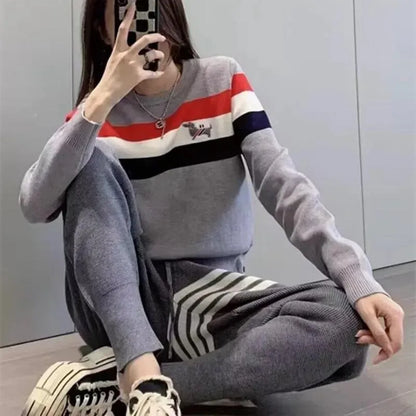 TAMBREET Women Golf Suit Two Piece Set Golf Sweaters Autumn new Golf Suits Korean fashion Knit Top Casual Women's Golf Pants Sweater