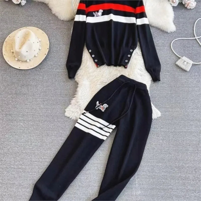 TAMBREET Women Golf Suit Two Piece Set Golf Sweaters Autumn new Golf Suits Korean fashion Knit Top Casual Women's Golf Pants Sweater