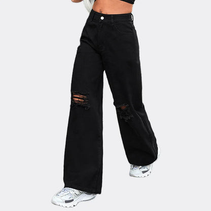 TAMBREET Women Jeans Denim Trousers Women's Casual Fashion Holes Denim Trousers Pants Ripped Full Length