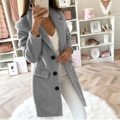 TAMBREET Women Long Jacket Autumn Winter Long Sleeve Lady Blazer Solid Color Cardigan Lapel Trench Coat