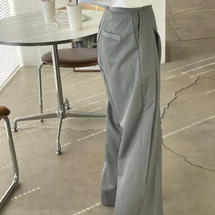 TAMBREET Women Long Pants Wide Leg Pant Solid Casual Regular Loose Simple Elegant Splice Tight High Waist Capris Autumn Trousers