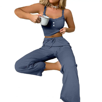 TAMBREET Women Pajama Set Women Casual Two-piece Set Women's Summer Pajamas Set with Low-cut V Neck Tank Top High Elastic Waist Trousers