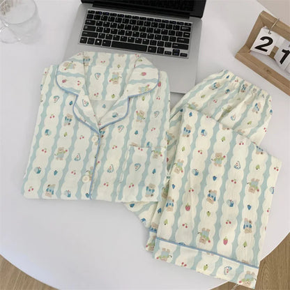 TAMBREET Women Pajamas Sets Long Sleeve Nightwear Top and Pants Sleepwear 2 Piece Pjs Loungewear Bear Print Cute Pyjamas Set Nightwear