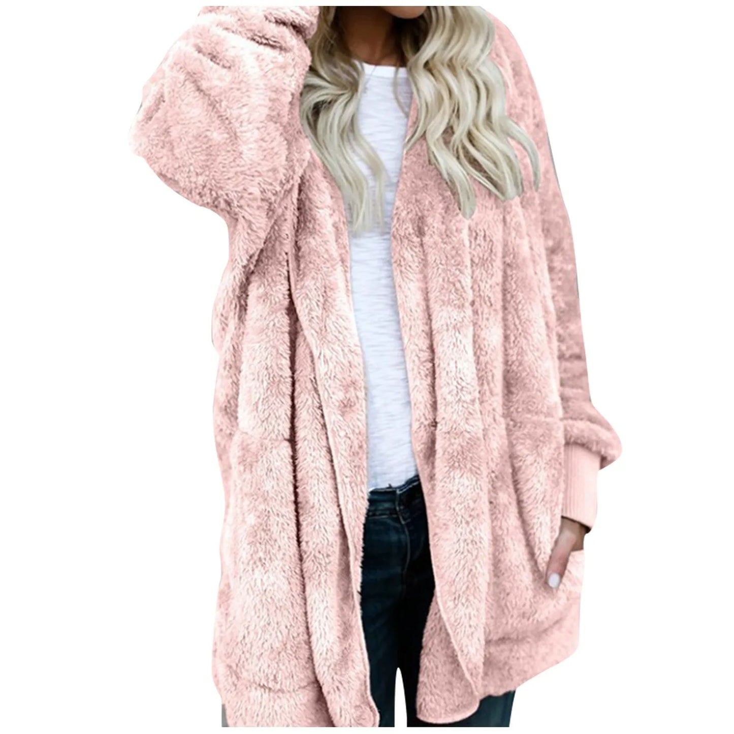 TAMBREET Women'S Fashion Hooded Jacket Winter Long Sleeve Printed Cat Double Faced Plush Coat Roupas Femininas Chaqueta Mujer Winter