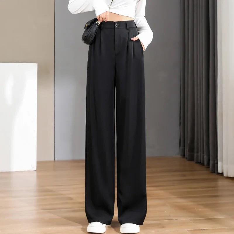 TAMBREET Women'S Loose Spring Summer 2024 New High Waist Wide Legs Slim Casual Trousers Korean Fashion Trend Female Suit Straight Pants