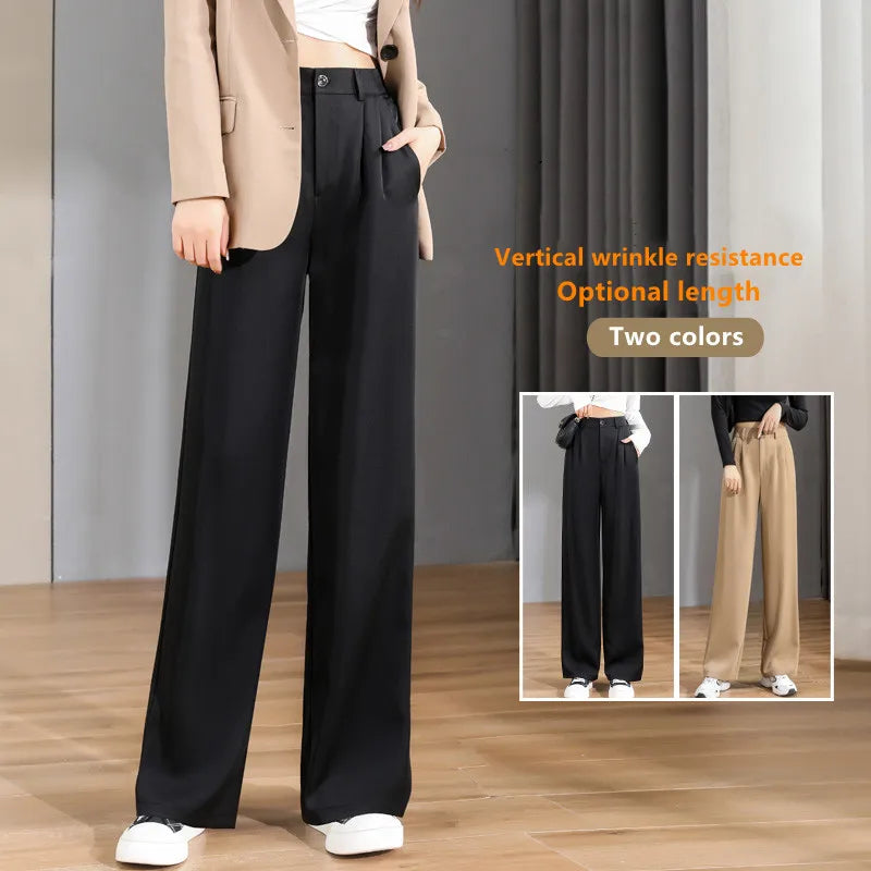 TAMBREET Women'S Loose Spring Summer 2024 New High Waist Wide Legs Slim Casual Trousers Korean Fashion Trend Female Suit Straight Pants