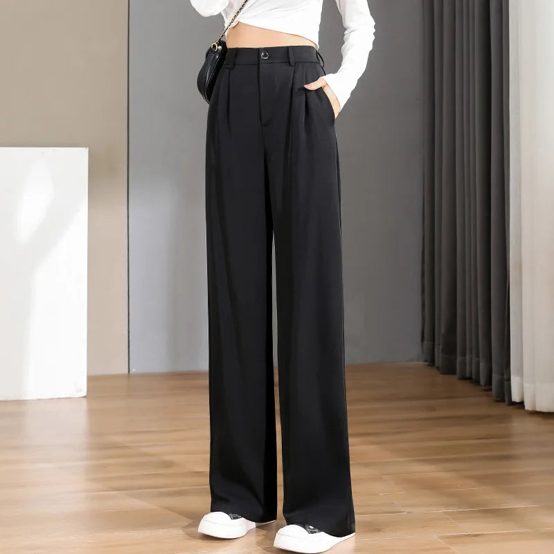 TAMBREET Women'S Loose Spring Summer 2024 New High Waist Wide Legs Slim Casual Trousers Korean Fashion Trend Female Suit Straight Pants