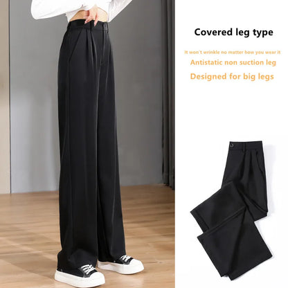 TAMBREET Women'S Loose Spring Summer 2024 New High Waist Wide Legs Slim Casual Trousers Korean Fashion Trend Female Suit Straight Pants