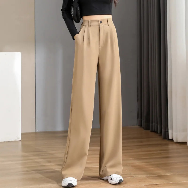 TAMBREET Women'S Loose Spring Summer 2024 New High Waist Wide Legs Slim Casual Trousers Korean Fashion Trend Female Suit Straight Pants