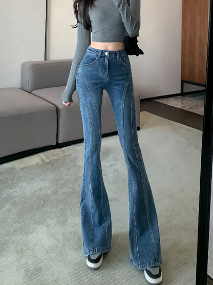 TAMBREET Women Sexy Push Up High Waist Wide Leg Skinny Pants Spring Autumn Stretchy Long Denim Pants Lady Trousers Casual Slim Fit Jeans