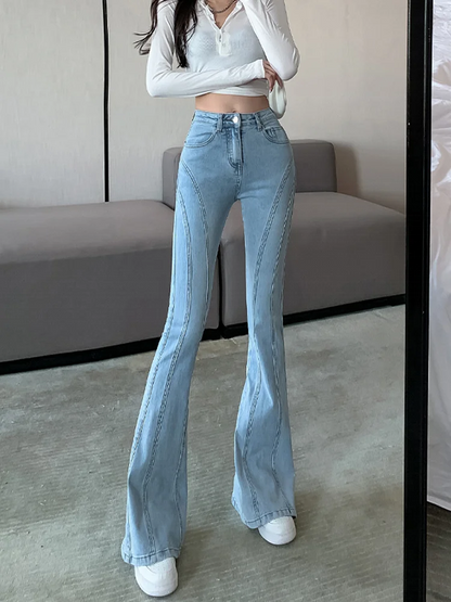 TAMBREET Women Sexy Push Up High Waist Wide Leg Skinny Pants Spring Autumn Stretchy Long Denim Pants Lady Trousers Casual Slim Fit Jeans