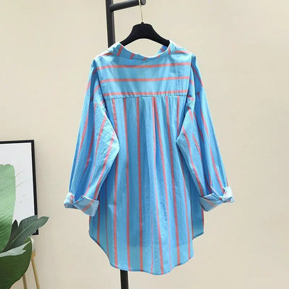 TAMBREET Women Shirt And Blous Striped Spring 2024 New Batwing Sleeve Loose Fashion Tops For Woman Female Clothing Preppy Style Y2k Style