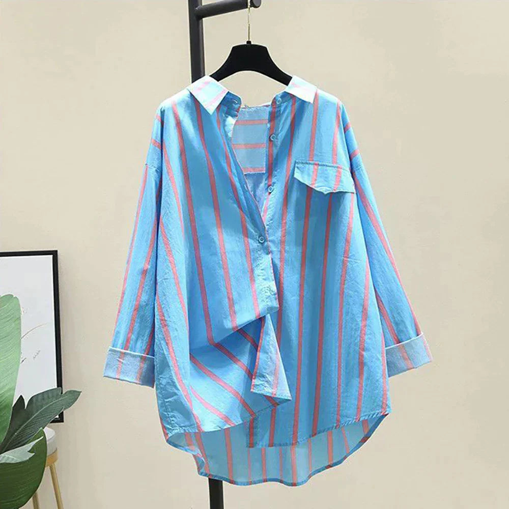 TAMBREET Women Shirt And Blous Striped Spring 2024 New Batwing Sleeve Loose Fashion Tops For Woman Female Clothing Preppy Style Y2k Style