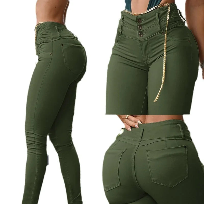 TAMBREET Women Solid Color Long Slim Khaki High Waist Tight Pants Ankle Length Pants Trousers