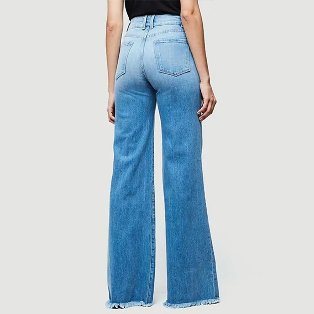 TAMBREET Women Wide Leg Jeans Tassel Fashion Plus Size Ladies Jeans Slimming Fit Flared Denim Pants Mid-Waist Flare Jeans Streetwear