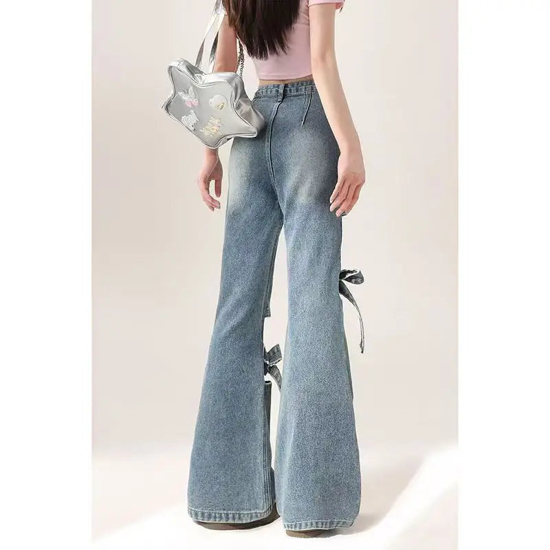 TAMBREET Women Y2k Bow Jeans Baggy Harajuku 2000s Trashy Hollow Out Oversize Denim Trousers 90s Aesthetic Jean Pants Vintage Clothes 2024