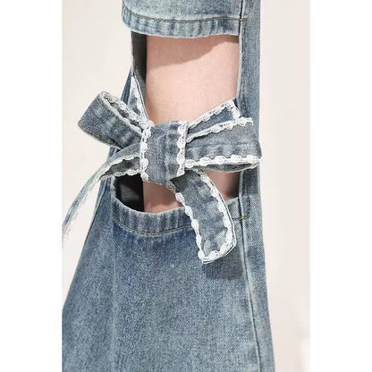 TAMBREET Women Y2k Bow Jeans Baggy Harajuku 2000s Trashy Hollow Out Oversize Denim Trousers 90s Aesthetic Jean Pants Vintage Clothes 2024