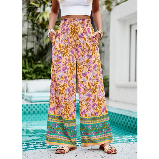 TAMBREET Women's 2024 Spring/Summer Casual Vacation Printed Wide Leg Pants Temperament Commuting Female Fashion Loose Long Trousers