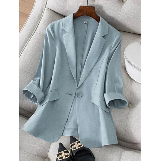 TAMBREET Women's Autumn Clothes Suit Women's Jacket 2024 Seven-Minute Sleeve New Clothing Blazer Solid Office Lady OL Elegant Casual Coat