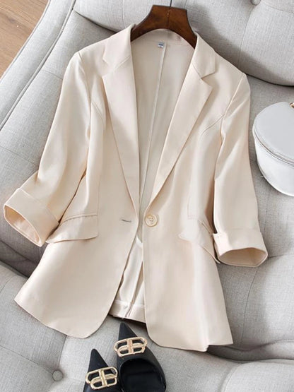 TAMBREET Women's Autumn Clothes Suit Women's Jacket 2024 Seven-Minute Sleeve New Clothing Blazer Solid Office Lady OL Elegant Casual Coat