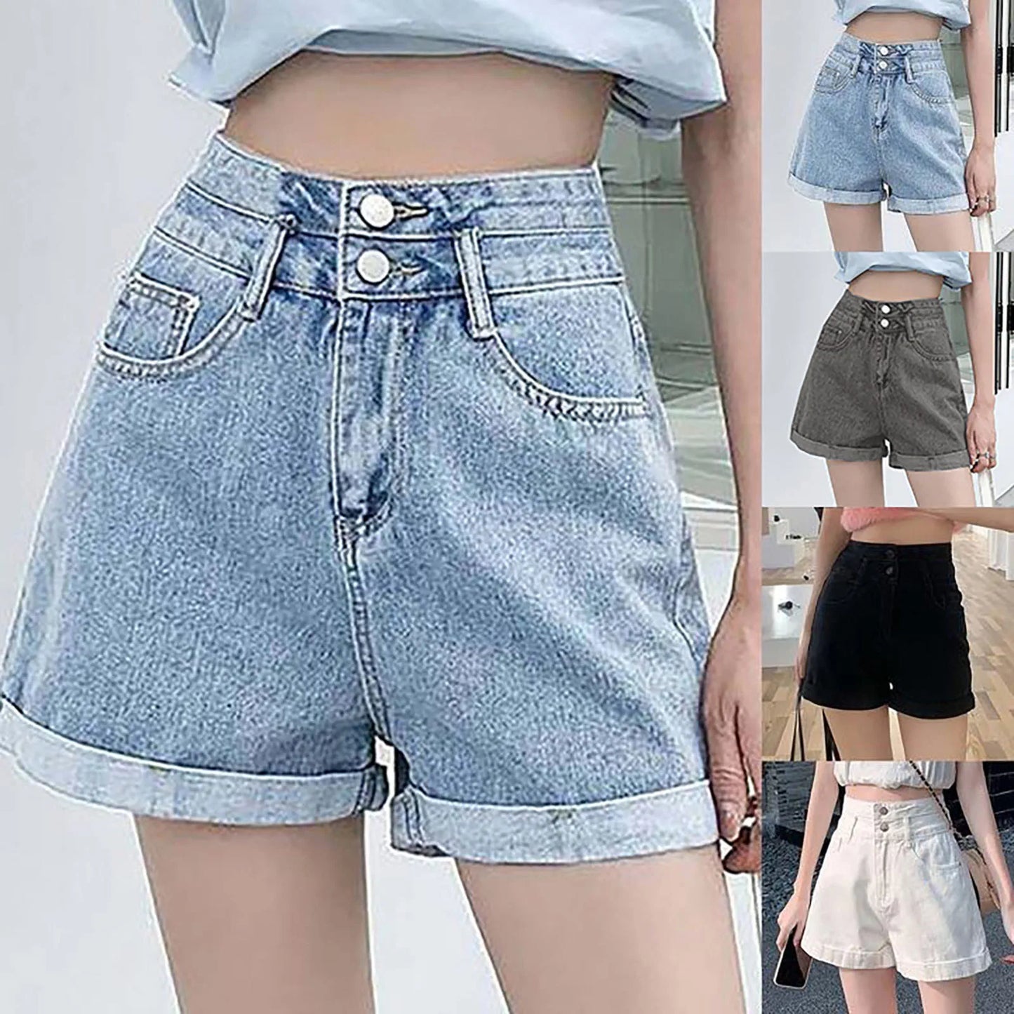 TAMBREET Women's Casual Denim Shorts Fashion Baggy High Waisted Jeans Shorts Summer Button Wide Leg Shorts With Pockets Streetwear 2024