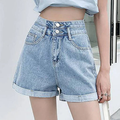 TAMBREET Women's Casual Denim Shorts Fashion Baggy High Waisted Jeans Shorts Summer Button Wide Leg Shorts With Pockets Streetwear 2024