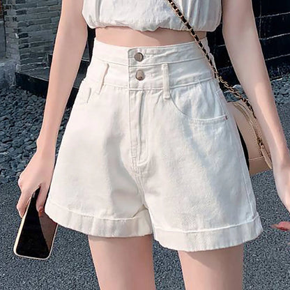 TAMBREET Women's Casual Denim Shorts Fashion Baggy High Waisted Jeans Shorts Summer Button Wide Leg Shorts With Pockets Streetwear 2024