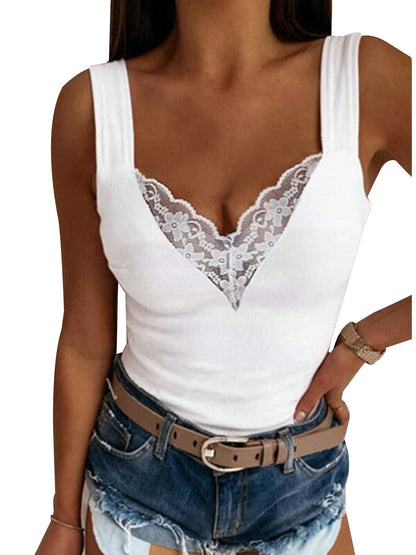 TAMBREET Women's Clothing Sexy Lace Tank Top For Ladies Autumn Basis Sleeveless Vest Pullover Y2K Tops Elegant Female T-shirts Tees