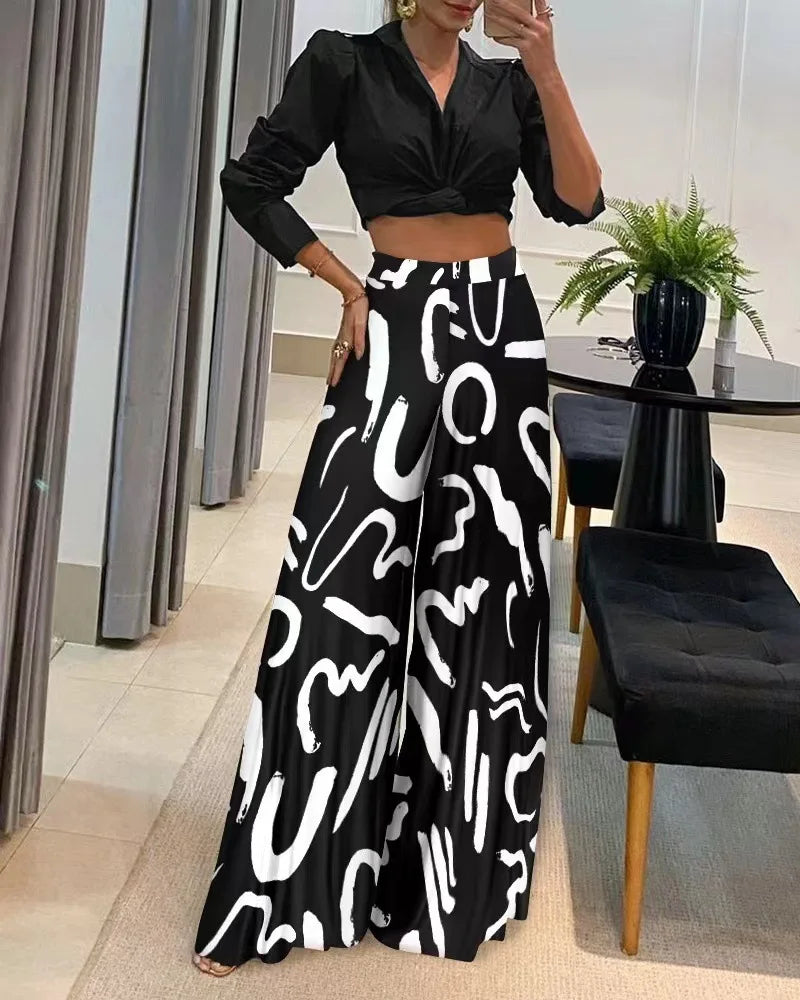 TAMBREET Women's Fashionable Printed Loose Pants, Elegant Wide Leg And Elastic Waist Clothing, Novel Autumn 2024 Pantalones De Mujer