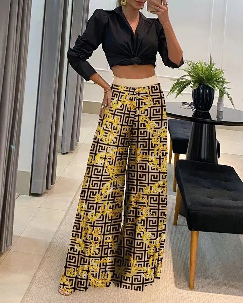 TAMBREET Women's Fashionable Printed Loose Pants, Elegant Wide Leg And Elastic Waist Clothing, Novel Autumn 2024 Pantalones De Mujer