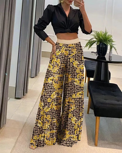 TAMBREET Women's Fashionable Printed Loose Pants, Elegant Wide Leg And Elastic Waist Clothing, Novel Autumn 2024 Pantalones De Mujer