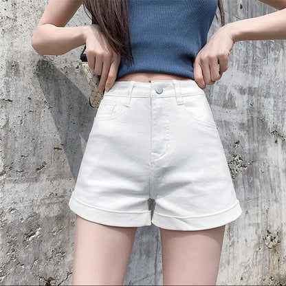 TAMBREET Women's Flapped Jeans Short Pants Casual High Waist Denim Shorts Female Clothing, Summer Pocket 2024