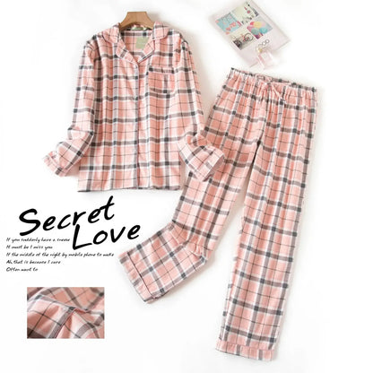 TAMBREET Women's Pajamas Plus Size S-XXXL Clothes Ladies Flannel Cotton Home Wear Suit Autumn Winter Pajamas Plaid Print Sleep Tops