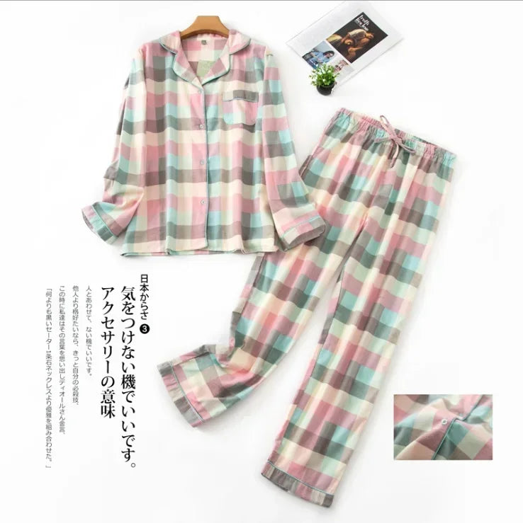 TAMBREET Women's Pajamas Plus Size S-XXXL Clothes Ladies Flannel Cotton Home Wear Suit Autumn Winter Pajamas Plaid Print Sleep Tops