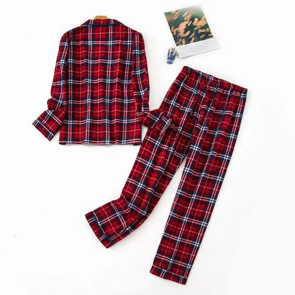 TAMBREET Women's Pajamas Plus Size S-XXXL Clothes Ladies Flannel Cotton Home Wear Suit Autumn Winter Pajamas Plaid Print Sleep Tops