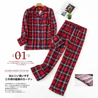 TAMBREET Women's Pajamas Plus Size S-XXXL Clothes Ladies Flannel Cotton Home Wear Suit Autumn Winter Pajamas Plaid Print Sleep Tops