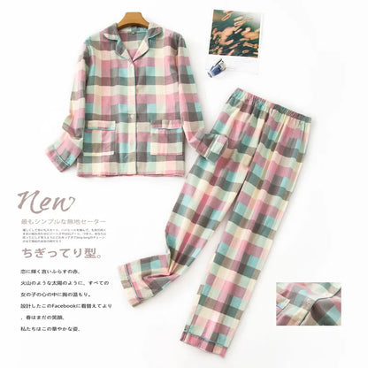 TAMBREET Women's Pajamas Plus Size S-XXXL Clothes Ladies Flannel Cotton Home Wear Suit Autumn Winter Pajamas Plaid Print Sleep Tops