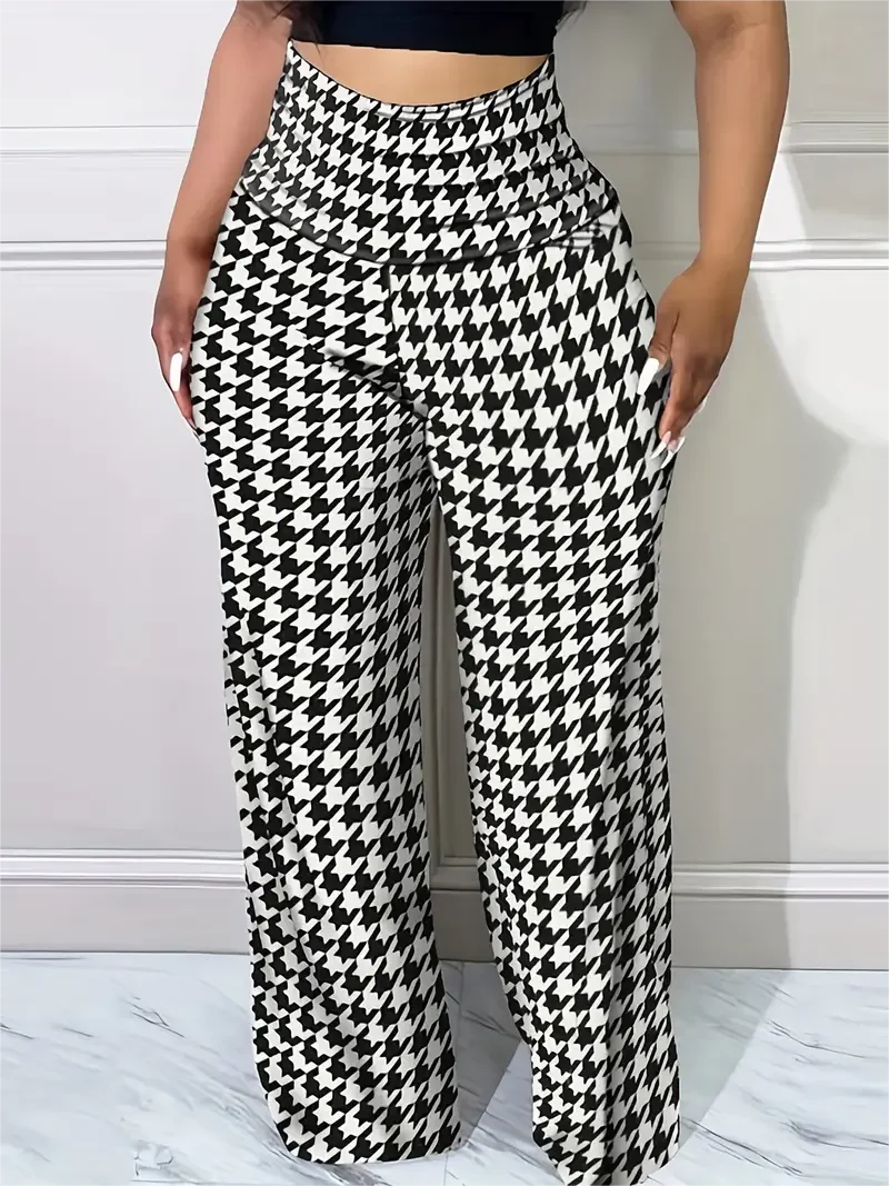 TAMBREET Women's Plaid Wide Leg Pants  High Waist Casual Loose Trousers for Spring   Summer