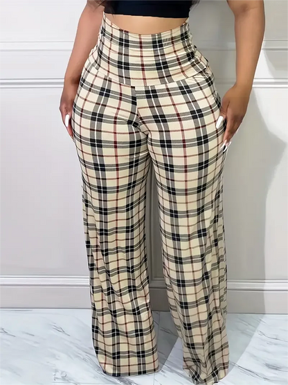 TAMBREET Women's Plaid Wide Leg Pants  High Waist Casual Loose Trousers for Spring   Summer