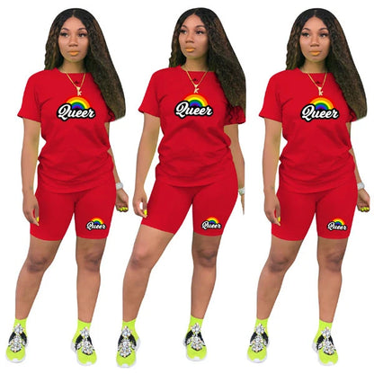 TAMBREET Women's Shorts Women Tracksuit T-shirt+Shorts 2 Pieces Set Women's Summer Suit Women Clothing Female O-Neck Casual QUEEN Set