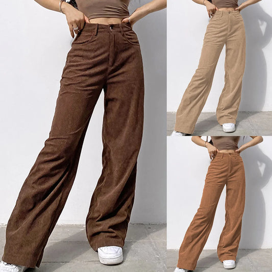 TAMBREET Women’s Solid Trousers Mid Waisted Wide Leg Pants Straight Casual Baggy Trousers Vintage Brown Sweatpants 2022 New Trousers