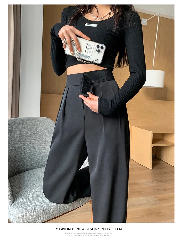 TAMBREET Women's Tailoring Suits Pants Traf Korean Fashion Office Lady Elegant Wide Summer Pants High Waist Pantalones de Mujer Jumpsuits