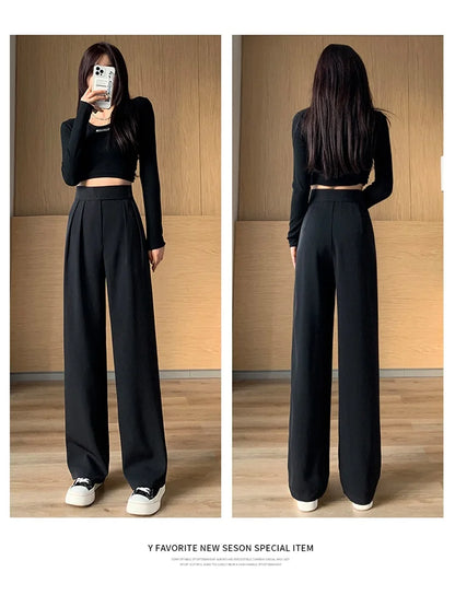 TAMBREET Women's Tailoring Suits Pants Traf Korean Fashion Office Lady Elegant Wide Summer Pants High Waist Pantalones de Mujer Jumpsuits